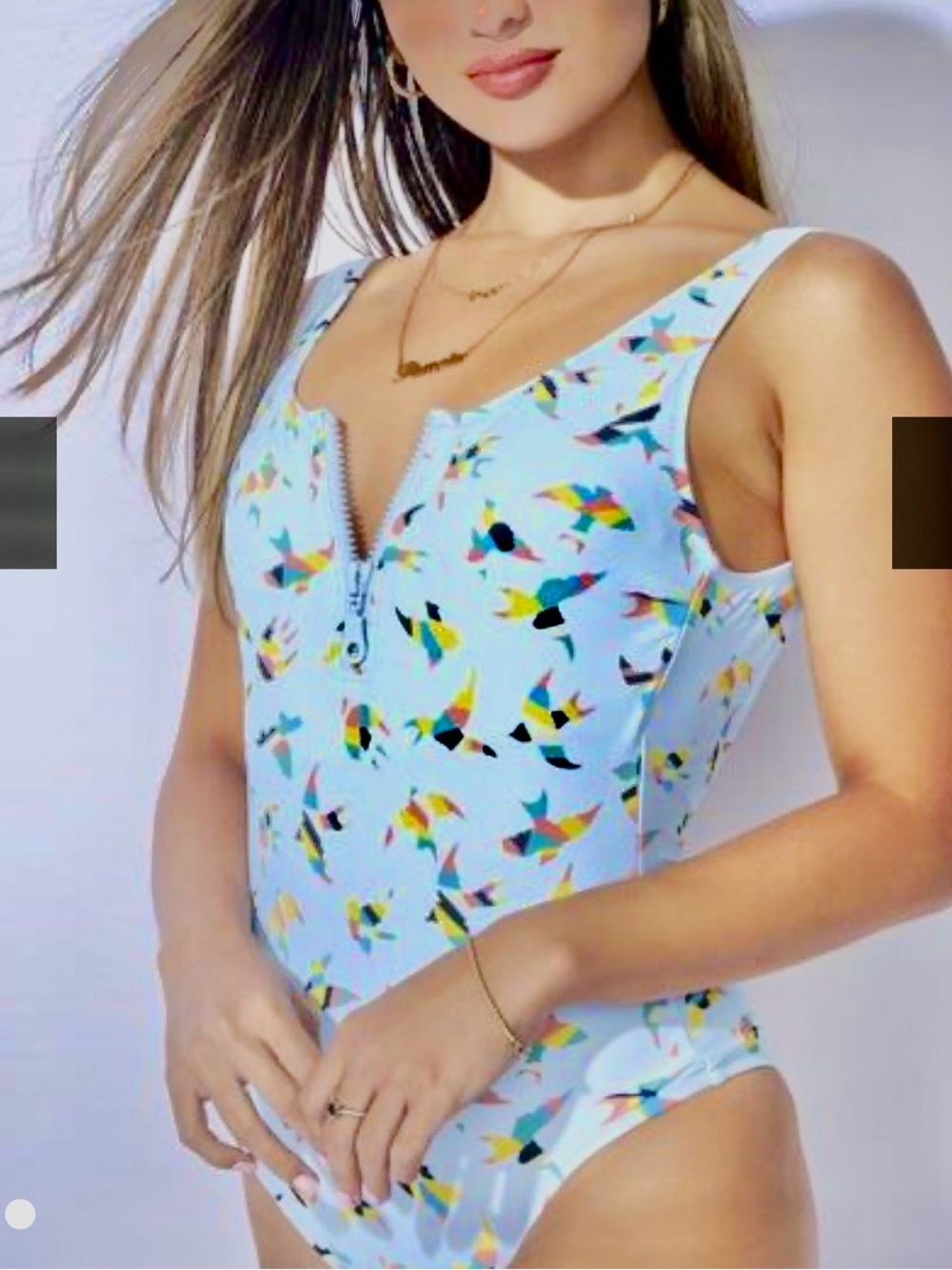Rare✨RSVLTS Zip Front Birds of Play Women's Aqua One-Piece Swimsuit XL